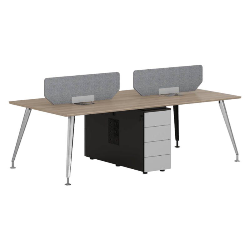 desk with top panel, side cabinet, wiring hole