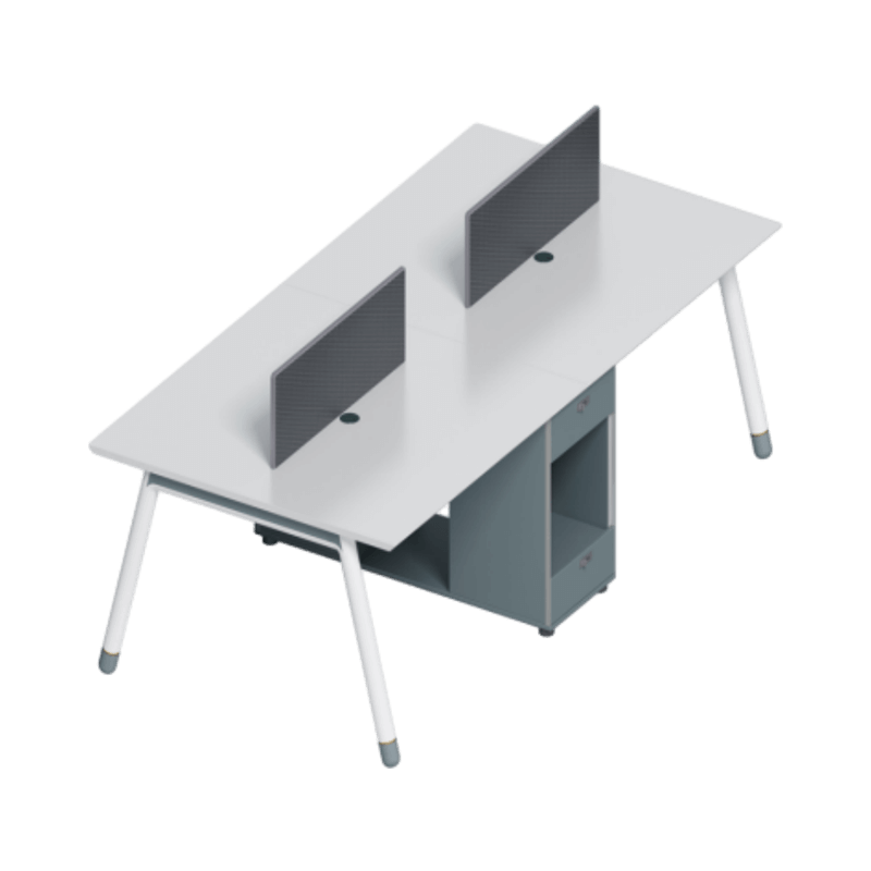desk combination with top panel, side cabinet, open storage drawer