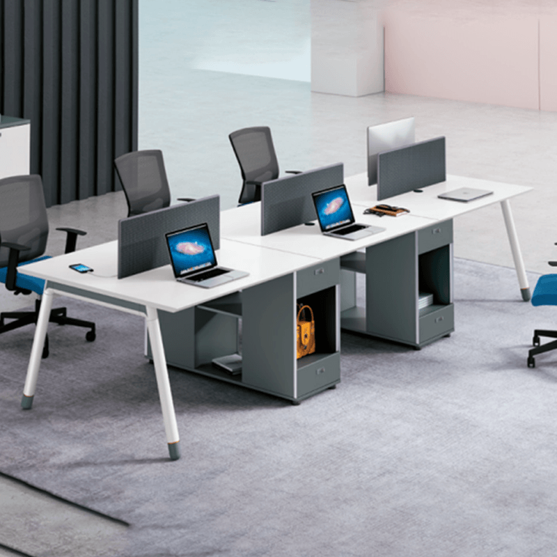 desk combination with top panel, side cabinet, open storage drawer