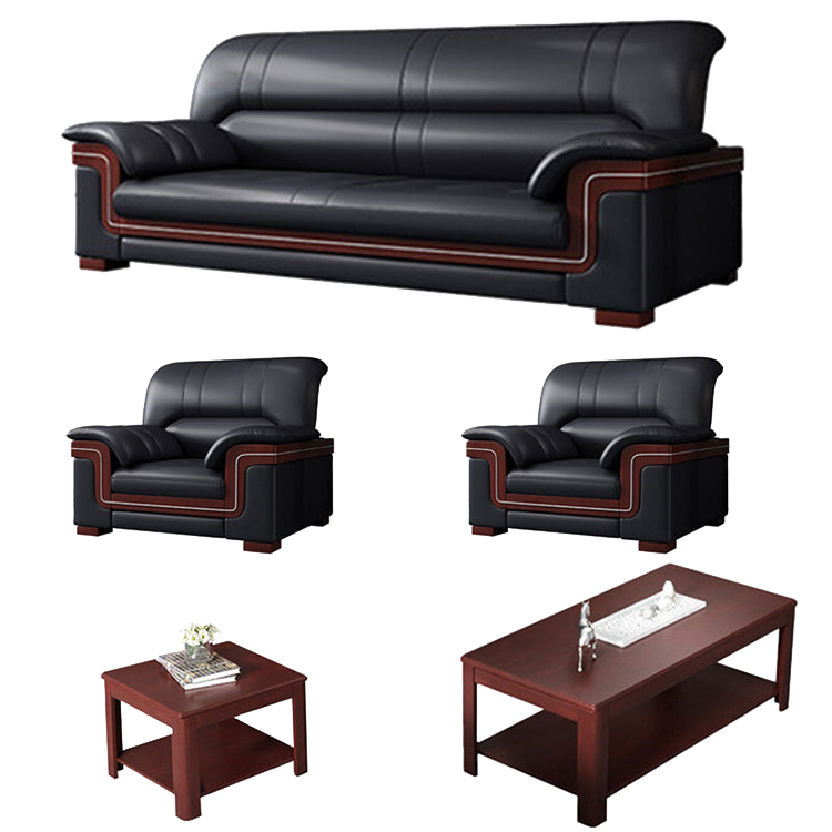 Office sofa, business reception guest leather sofa for office, thickened black leather