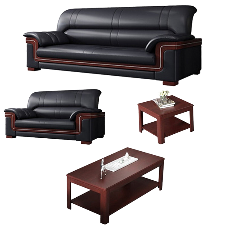 Office sofa, business reception guest leather sofa for office, thickened black leather