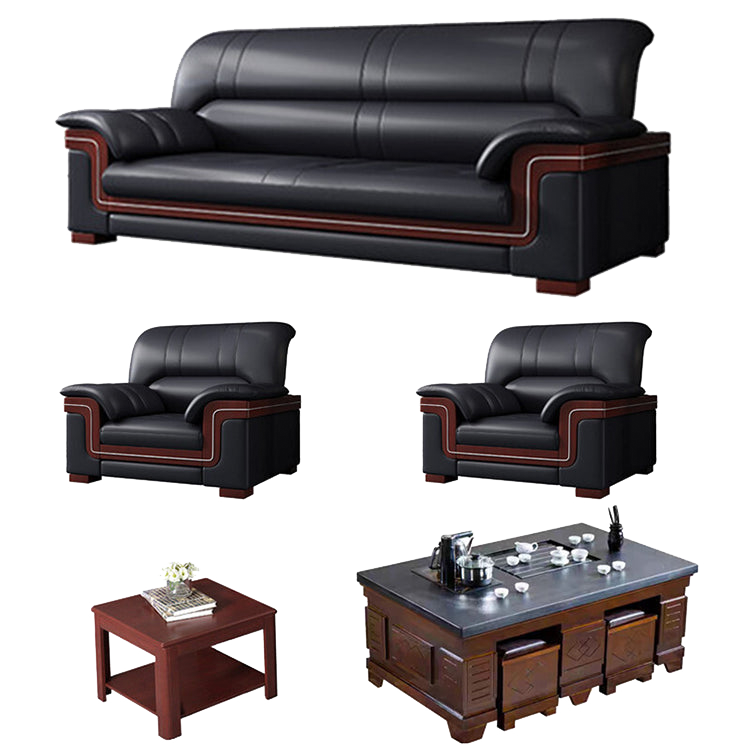 Office sofa, business reception guest leather sofa for office, thickened black leather