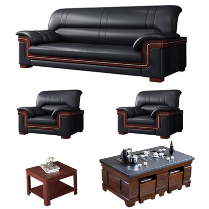 Office sofa, business reception guest leather sofa for office, thickened black leather