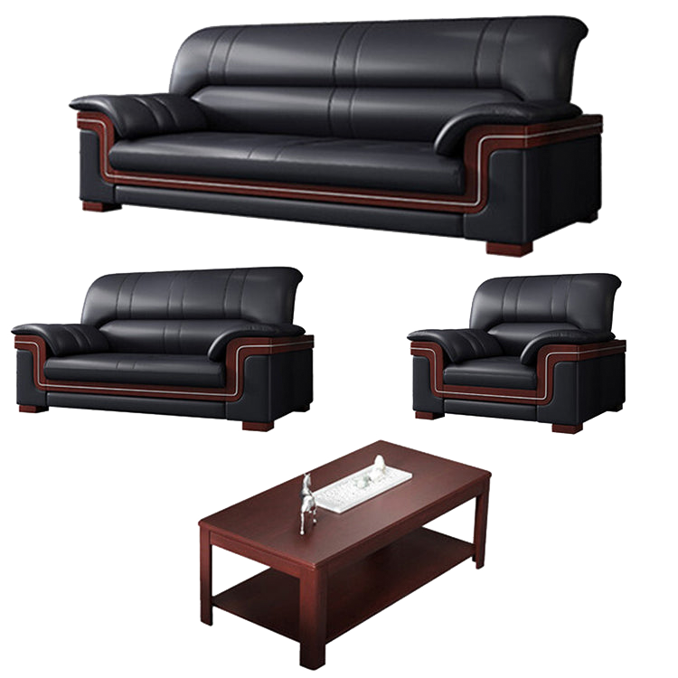 Office sofa, business reception guest leather sofa for office, thickened black leather