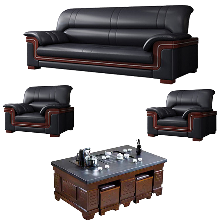 Office sofa, business reception guest leather sofa for office, thickened black leather