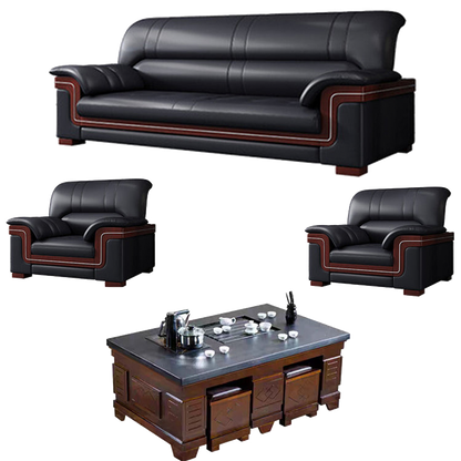 Office sofa, business reception guest leather sofa for office, thickened black leather