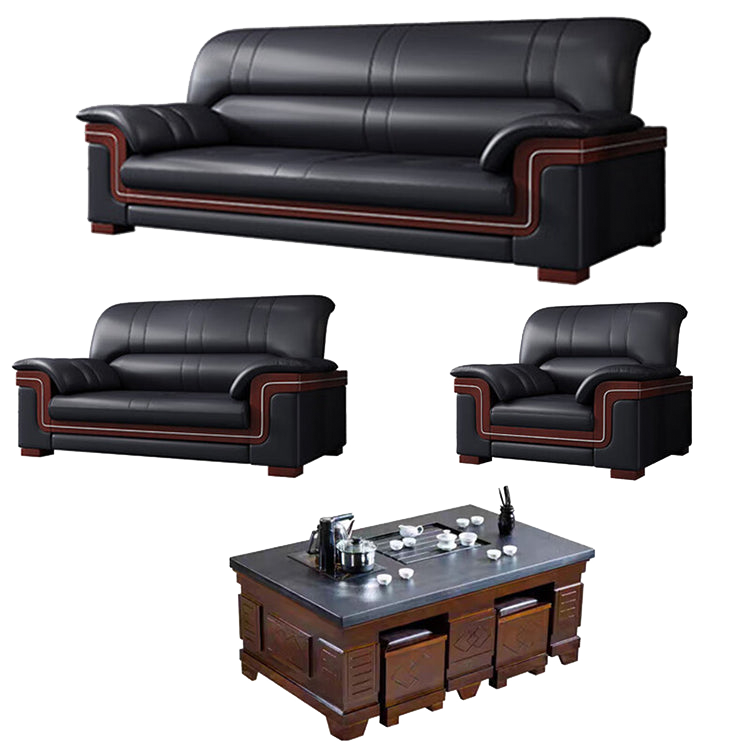 Office sofa, business reception guest leather sofa for office, thickened black leather