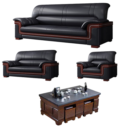 Office sofa, business reception guest leather sofa for office, thickened black leather