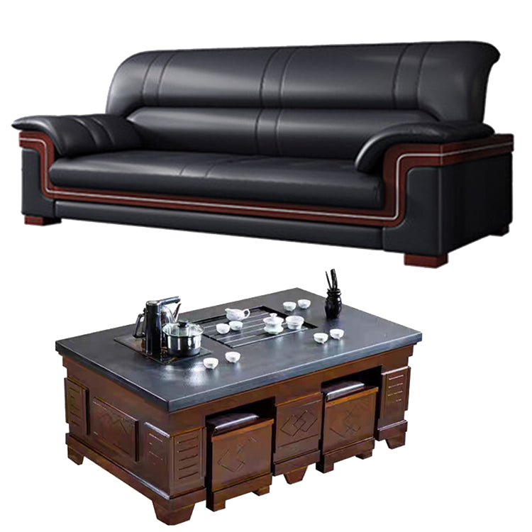 Office sofa, business reception guest leather sofa for office, thickened black leather