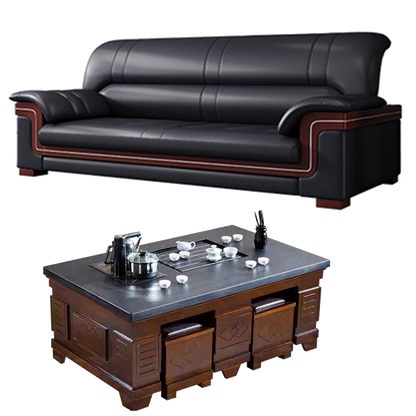 Office sofa, business reception guest leather sofa for office, thickened black leather