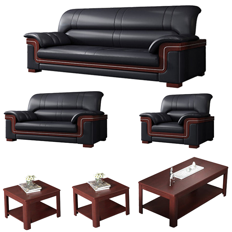 Office sofa, business reception guest leather sofa for office, thickened black leather