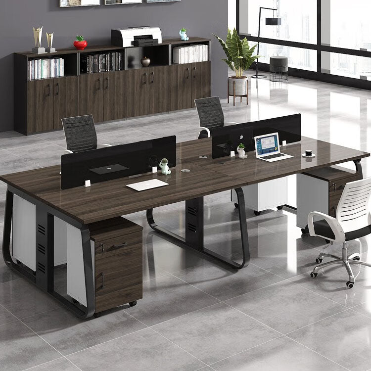 Office desk and chair combination, workstation computer desk in black and white