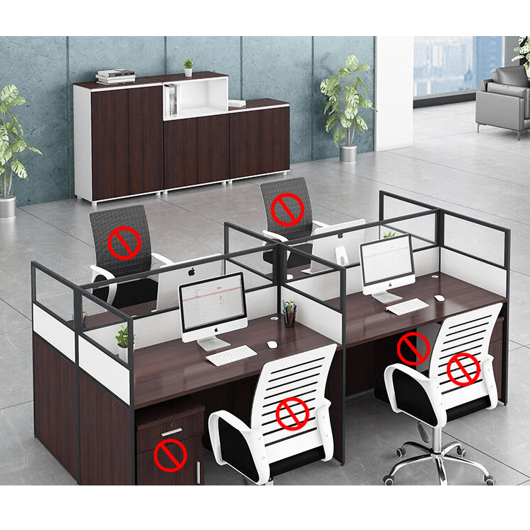 Office desk with card slot partition, employee computer desk with cabinet and chair