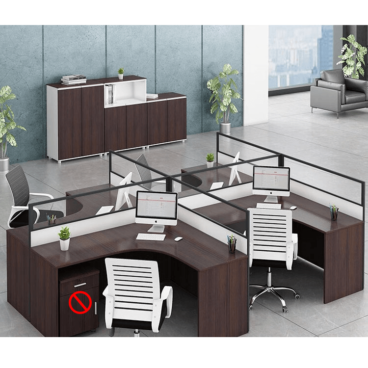 Office desk with card slot partition, employee computer desk with cabinet and chair