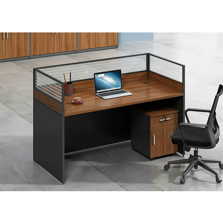 Office furniture staff desk and chair combination with screen workstation including cabinet