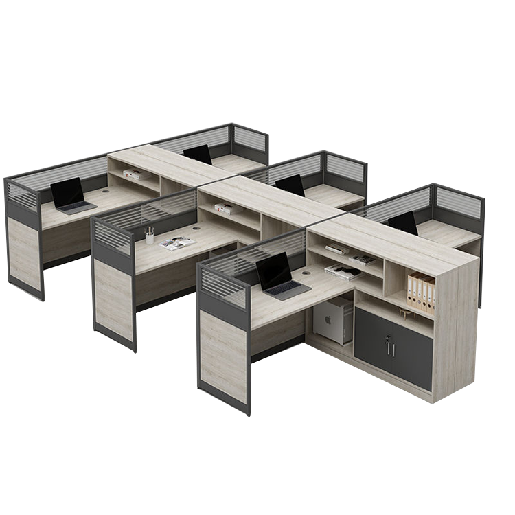 L shaped multiple combination employee desk with partition, office desk and chair combination