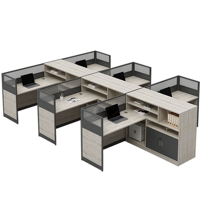 L shaped multiple combination employee desk with partition, office desk and chair combination