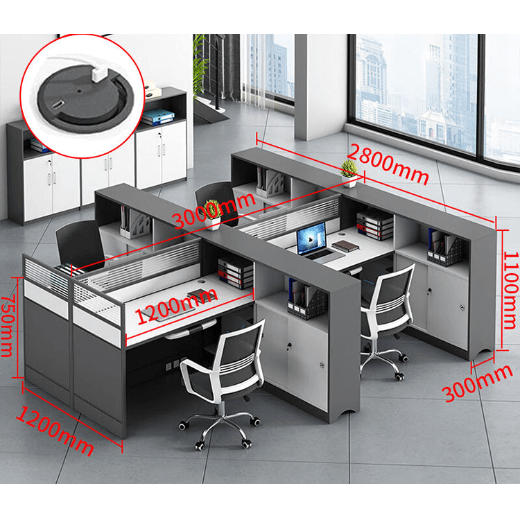 L shaped office desk computer desk, simple office card slot in gray white color