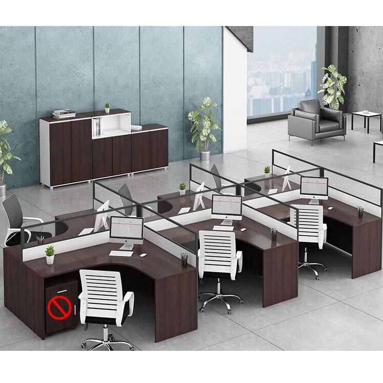 Office desk with card slot partition, employee computer desk with cabinet and chair