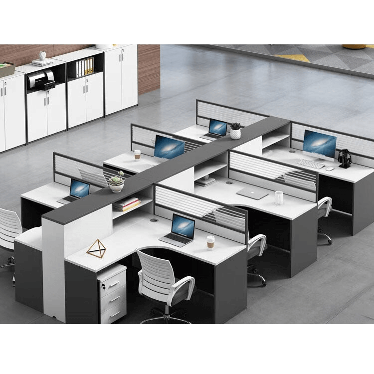 Creative multicombination office desk for employees with chairs and cabinets