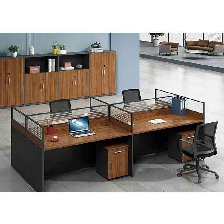 Office furniture staff desk and chair combination with screen workstation including cabinet