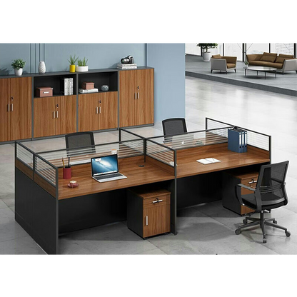 Office furniture staff desk and chair combination with screen workstation including cabinet