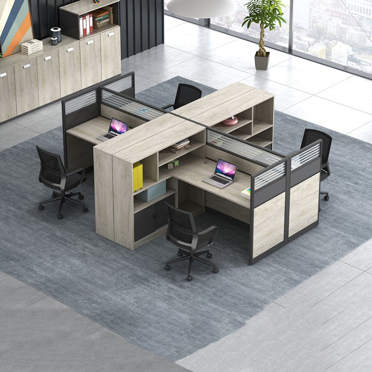 L shaped multiple combination employee desk with partition, office desk and chair combination