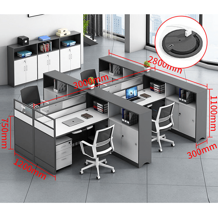 L shaped office desk computer desk, simple office card slot in gray white color