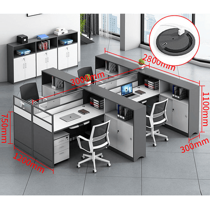 L shaped office desk computer desk, simple office card slot in gray white color