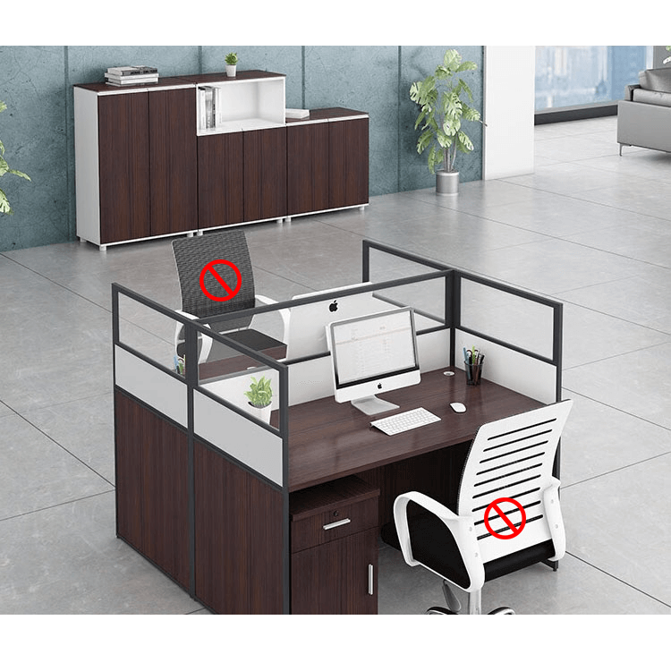 Office desk with card slot partition, employee computer desk with cabinet and chair