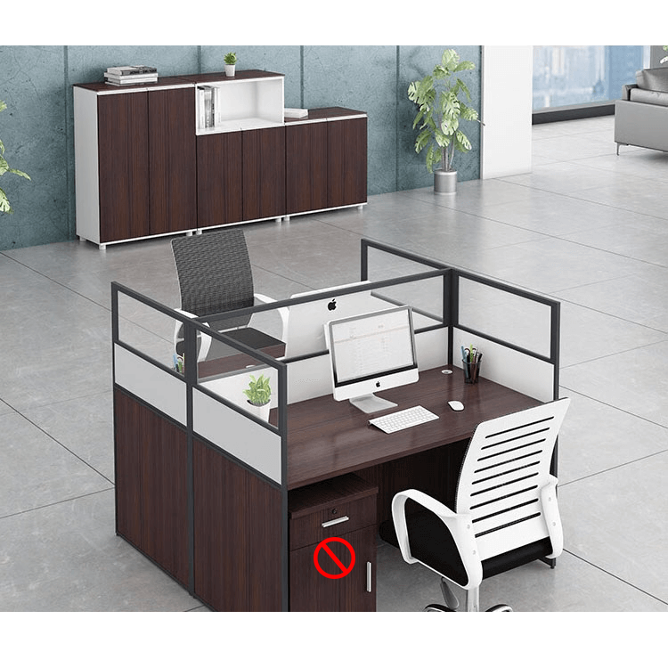 Office desk with card slot partition, employee computer desk with cabinet and chair