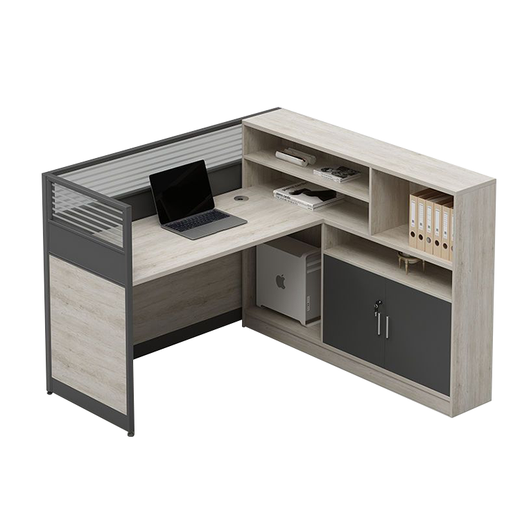 L shaped multiple combination employee desk with partition, office desk and chair combination