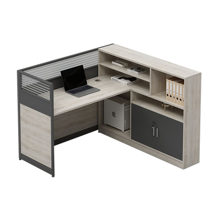 L shaped multiple combination employee desk with partition, office desk and chair combination