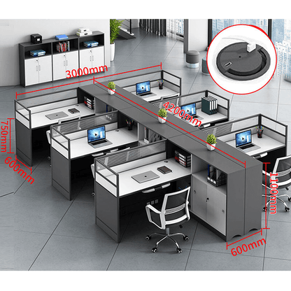 L shaped office desk computer desk, simple office card slot in gray white color