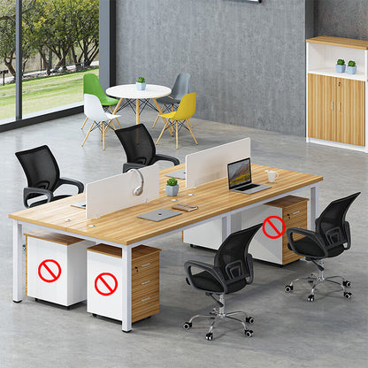 Multiple person office desk and chair set, modern employee workstation with screen partition