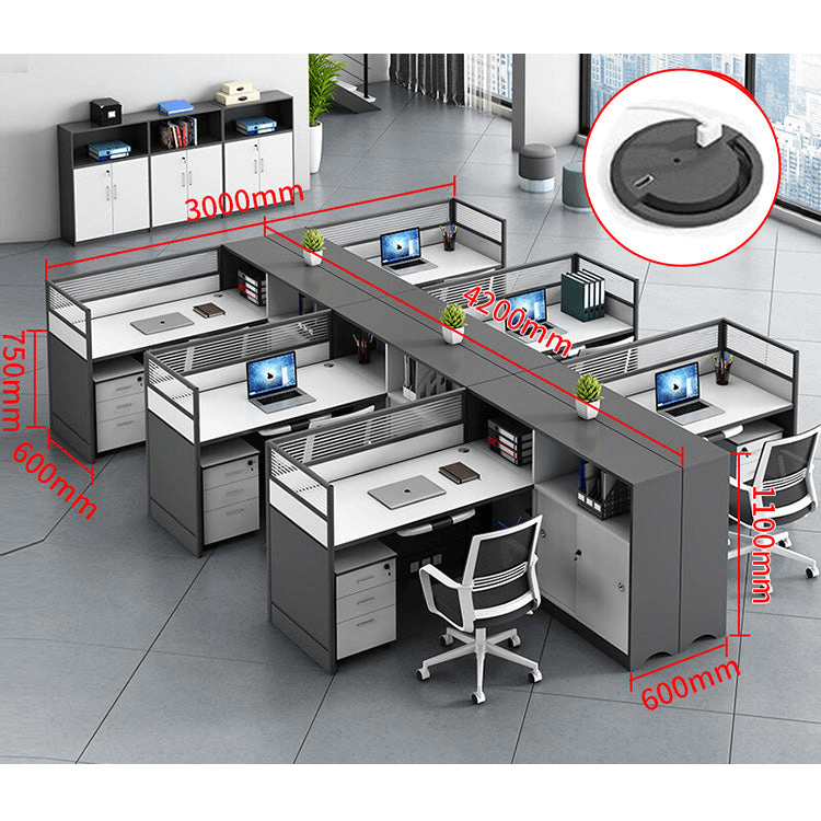 L shaped office desk computer desk, simple office card slot in gray white color