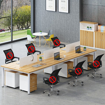 Multiple person office desk and chair set, modern employee workstation with screen partition