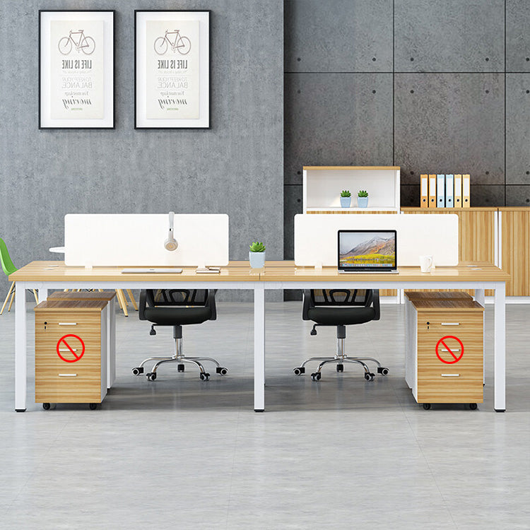 Multiple person office desk and chair set, modern employee workstation with screen partition