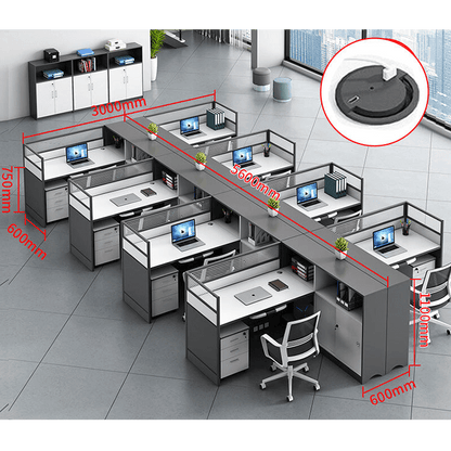 L shaped office desk computer desk, simple office card slot in gray white color