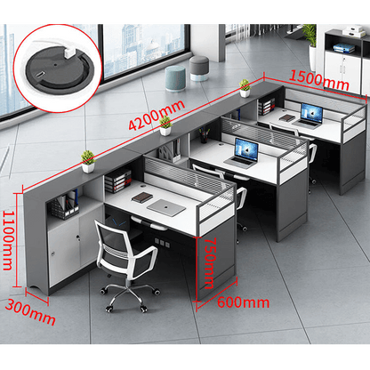 L shaped office desk computer desk, simple office card slot in gray white color