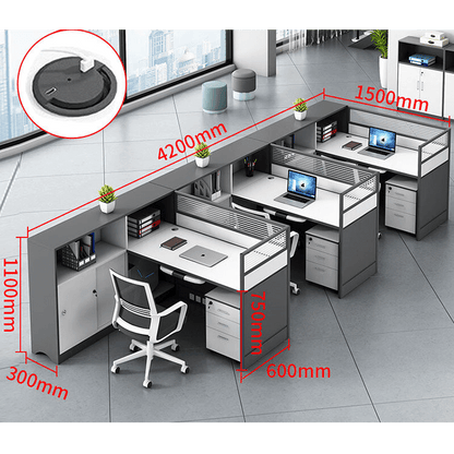 L shaped office desk computer desk, simple office card slot in gray white color