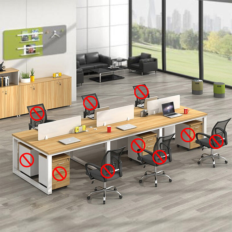 Multiple person office desk and chair set, modern employee workstation with screen partition