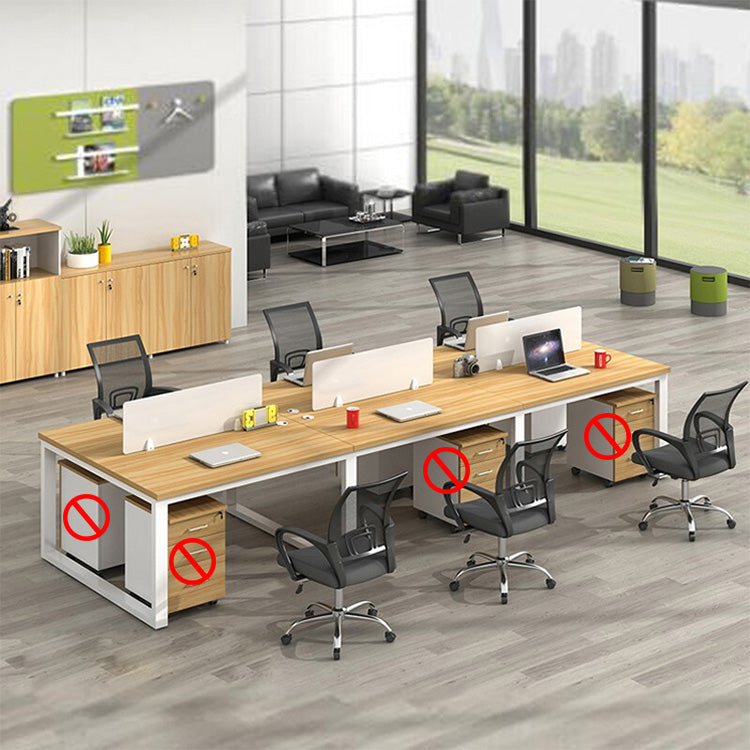 Multiple person office desk and chair set, modern employee workstation with screen partition