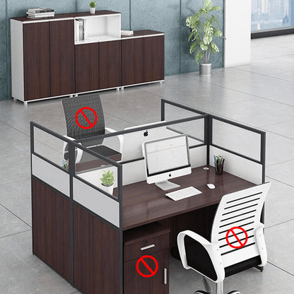 Office desk with card slot partition, employee computer desk with cabinet and chair