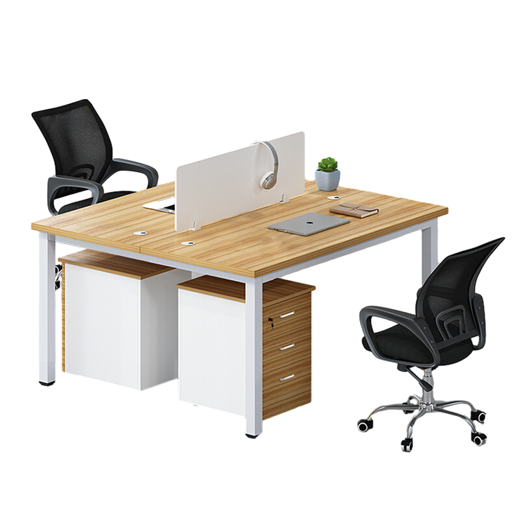 Multiple person office desk and chair set, modern employee workstation with screen partition