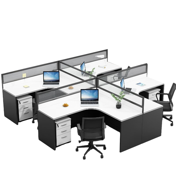 L shaped office desk computer desk, simple employee workstation staff desk