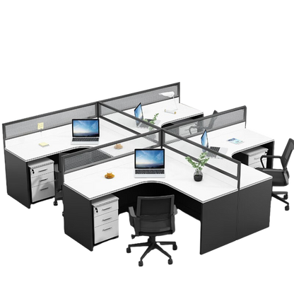 L shaped office desk computer desk, simple employee workstation staff desk