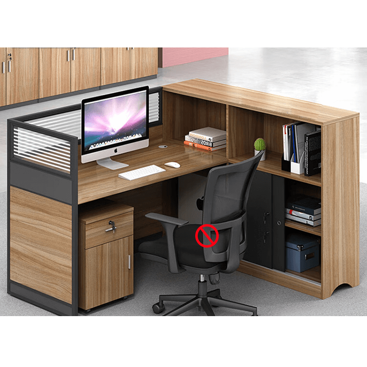 L shaped office desk, employee computer desk with cabinet