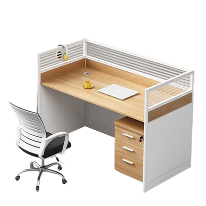 Screen card slot staff office desk and chair combination in wood color