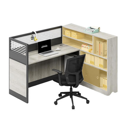 L shaped multiple combination employee desk with partition, office desk and chair combination